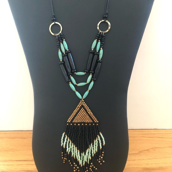 Turquoise Boho Festival Necklace with Beaded Pendant - Picture 2 of 5